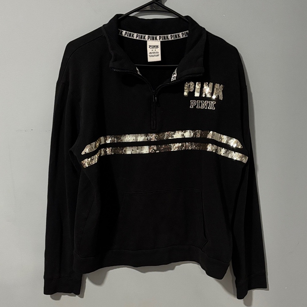 Y2K‎ PINK Victoria's Secret Black Sweatshirt with Gold Sequins